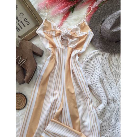 Marigold & Marabell Striped Tie Front Jumpsuit - Picture 3 of 7